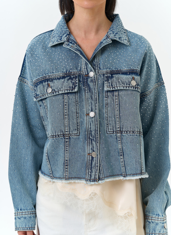 Женская джинсовая куртка со стразами