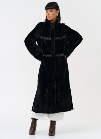 Женская двухсторонняя дубленка черного цвета