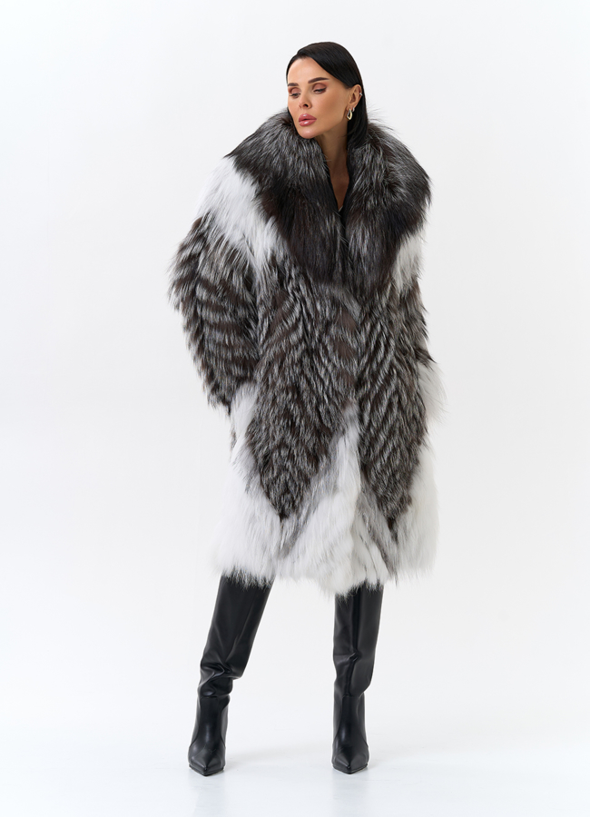 Шуба из меха чернобурой лисы модель № 32143 универмаг малина