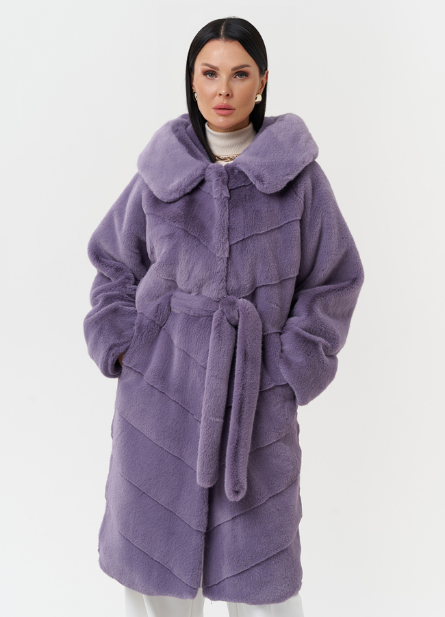 Женская шуба из эко меха с капюшоном модель № 28639 меха малина