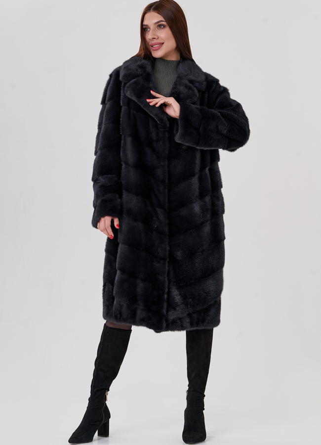 Норковая шуба с английским воротником в сером цвете модель № 79043 универмаг малина