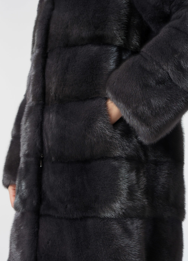 Норковая шуба в цвете графит с капюшоном  модель № 24954 универмаг малина