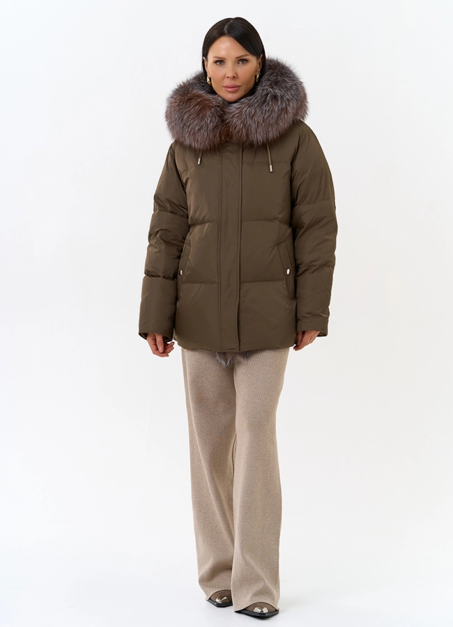 Женский пуховик с отделкой из меха блюфрост модель № 29614 универмаг малина