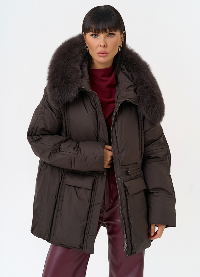 Женский пуховик с капюшоном из меха песца модель № 31615 универмаг малина