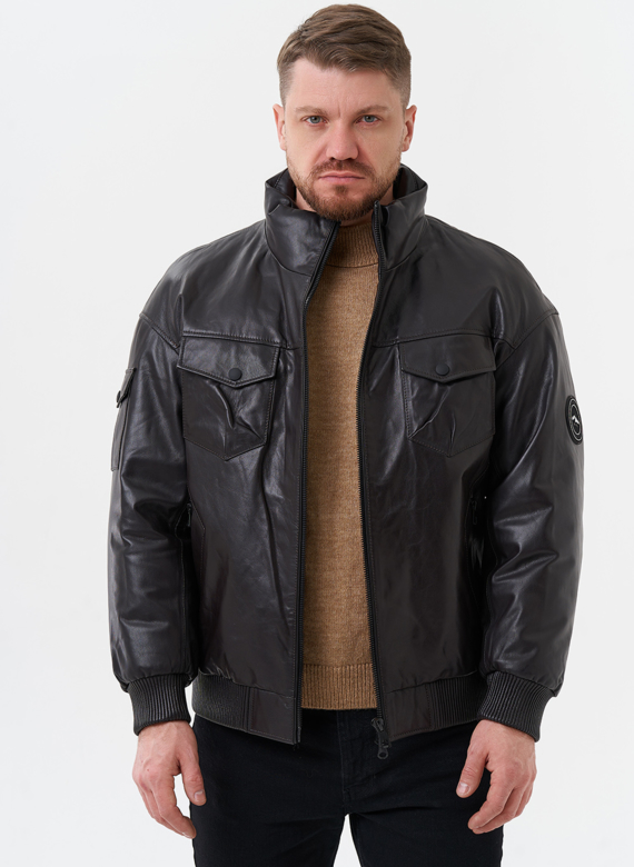 Мужской пуховик из натуральной кожи 