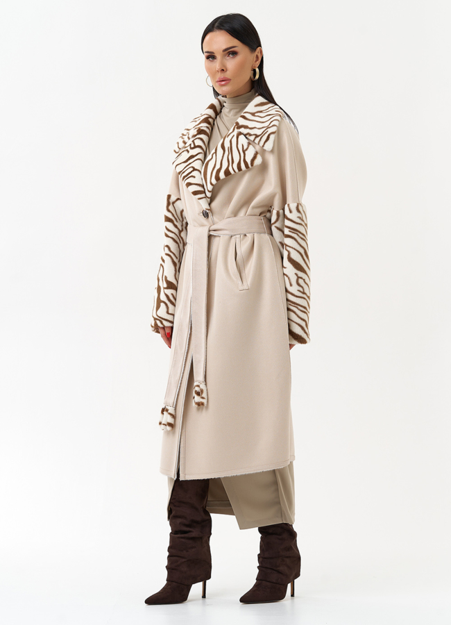 фото Двухстороннее пальто из эко замши с английским воротником модель № 29979