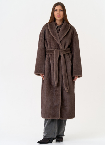 Женская шуба из эко меха с воротником шаль