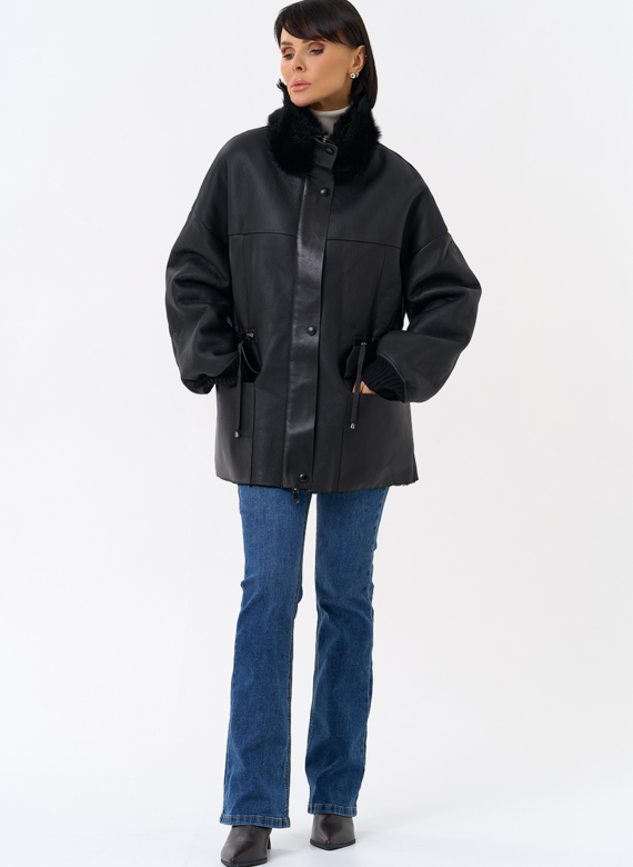 Женская натуральная дубленка с воротником стойкой