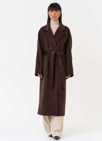 Женское двубортное пальто с поясом