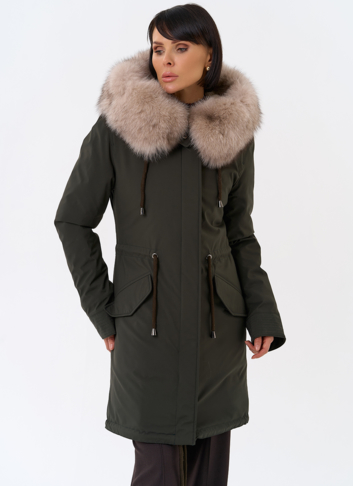 Женская парка с капюшоном из меха песца