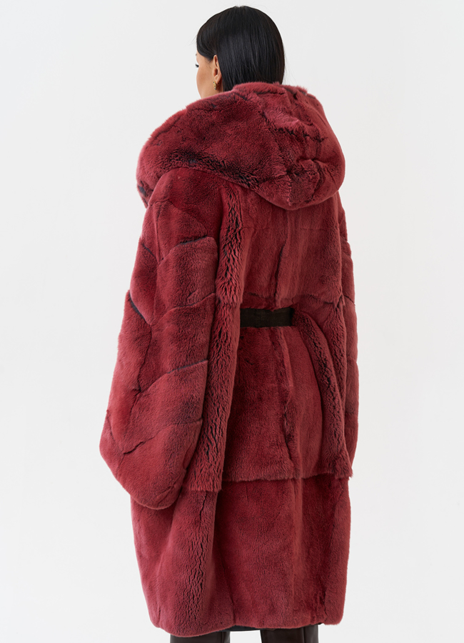 Шуба из меха кролика с капюшоном модель № 28897 в кредит