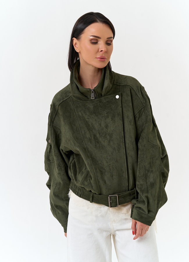 Женская куртка бомбер из эко замши  модель № 33034 универмаг малина