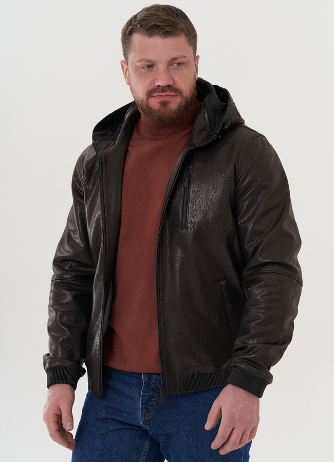 фото Куртка черного цвета из натуральной кожи модель № 26704