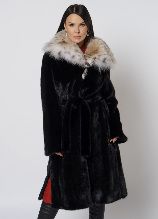 Норковая шуба с рысью в черном цвете модель № 25002 в кредит