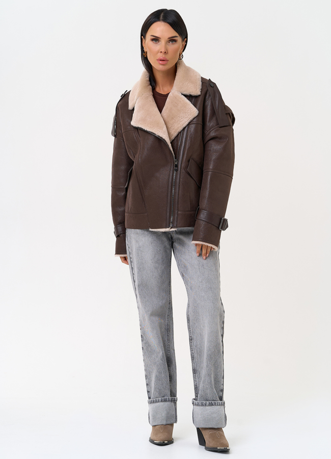 Натуральная дубленка коричневого цвета модель № 31356 универмаг малина