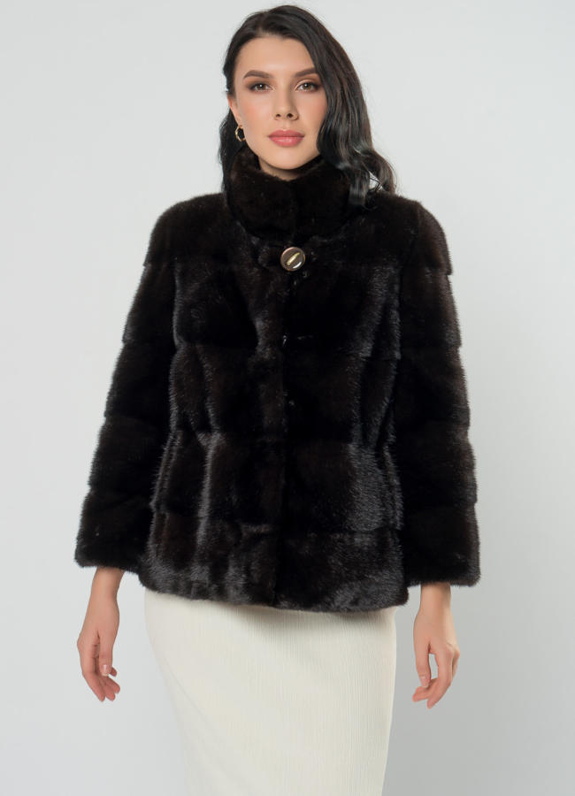 Поперечная шуба из норки модель № 25892 универмаг малина