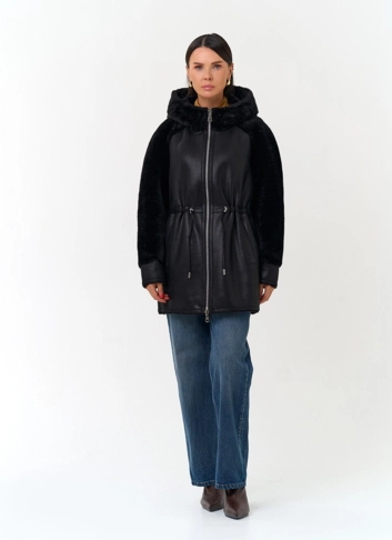 Женская дубленка из эко замши фото