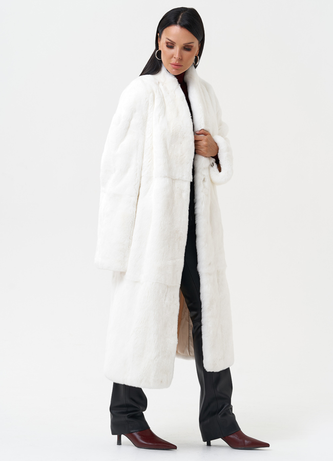 Длинная шуба из меха кролика модель № 0130 в рассрочку