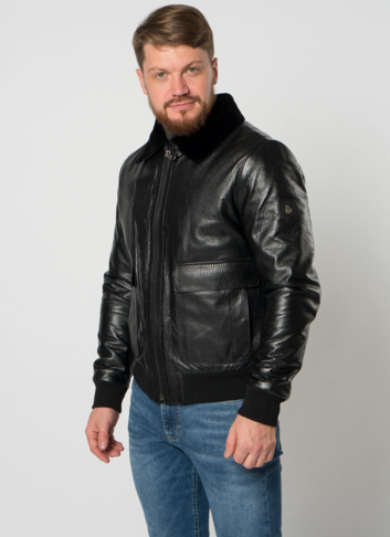 Мужская дубленка пилот в черном цвете