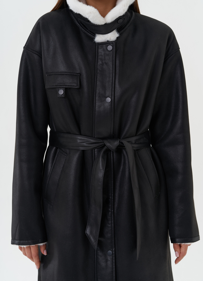 Удлиненное пальто из эко замши модель № 27710 универмаг малина