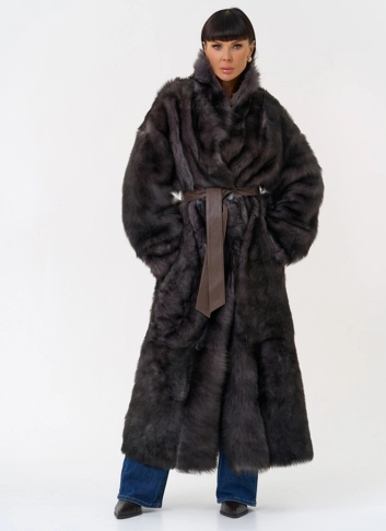 Женская двухсторонняя дубленка с поясом фото