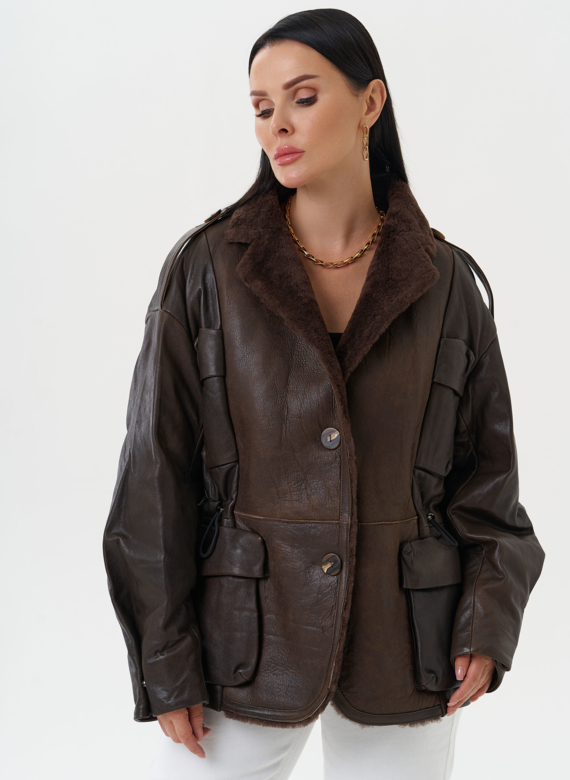 Комбинированная куртка из натуральной кожи и овчины